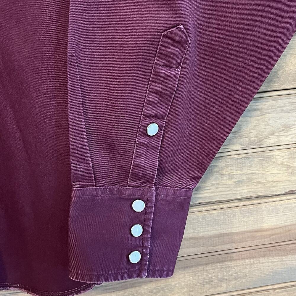 Wrangler Men’s Pearl Snap Maroon Brush Popper Shirt 17x36 Long Sleeve Western - Picture 3 of 8